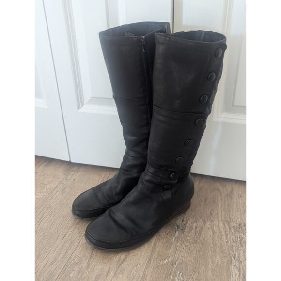 Miz Mooz Wedge Heel High Boot Black Leather, Victorian Steampunk Style Size 11 - Picture 2 of 16